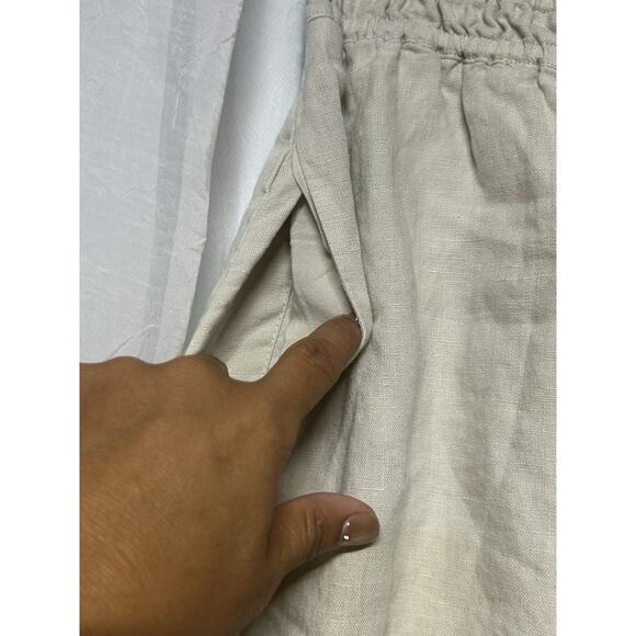 Anthropologie The Somerset Beige Linen Pull-On Wide Leg Pants Med Lagenlook - Picture 4 of 7